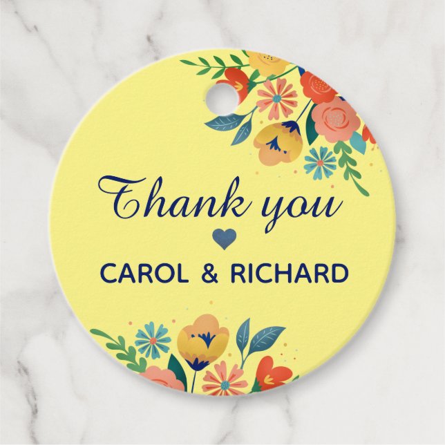 Étiquettes Cadeau Merci Floral Jaune Fruit Ressort (Devant)