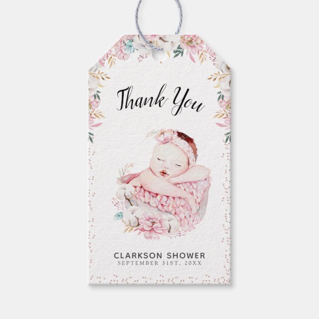 Étiquettes-cadeau Merci floral nouveau-né (Devant)