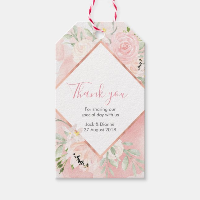Étiquettes-cadeau Merci floral rose personnalisé Favoris balises Fav (Devant)