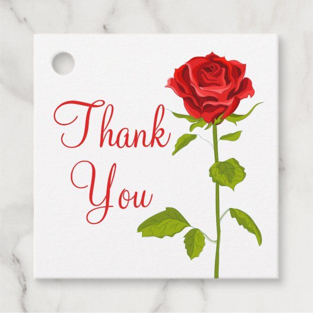 Étiquettes Cadeau Merci floral Rose rouge Fleurs Mariage Romantique (Devant)