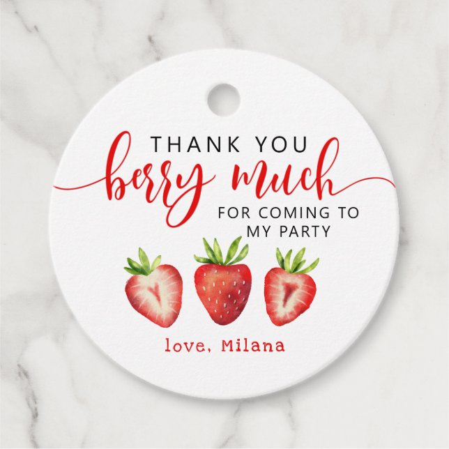 Étiquettes Cadeau Merci fraise Berry Beaucoup d'anniversaire de fill (Devant)