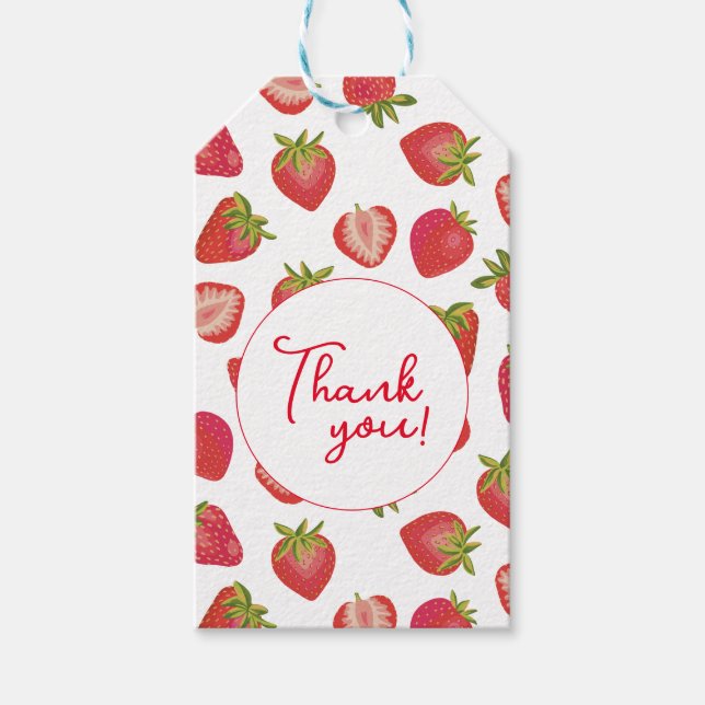 Étiquettes-cadeau Merci Fraise Rouge d'Été (Devant)