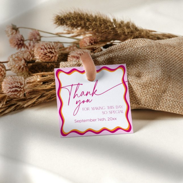 Étiquettes Cadeau Merci frontalier rose et orange (Créateur téléchargé)