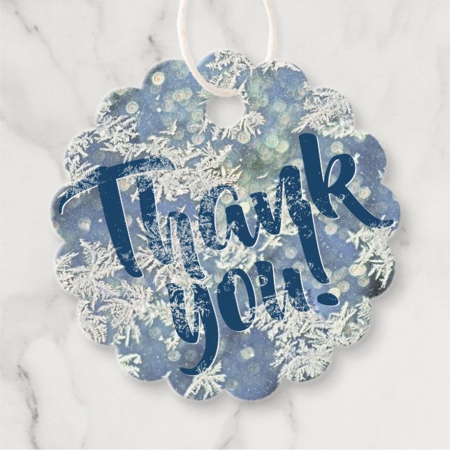 Étiquettes Cadeau Merci - Frozen Frost Flakes Photographie d'hiver (Devant)