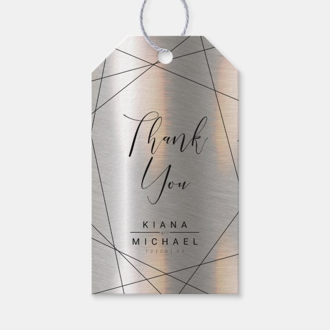 Étiquettes-cadeau Merci géométrique métallique Argent/Noir ID648 (Devant)