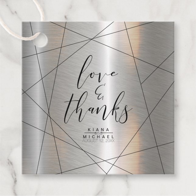 Étiquettes Cadeau Merci géométrique métallique Argent/Noir ID648 (Devant)