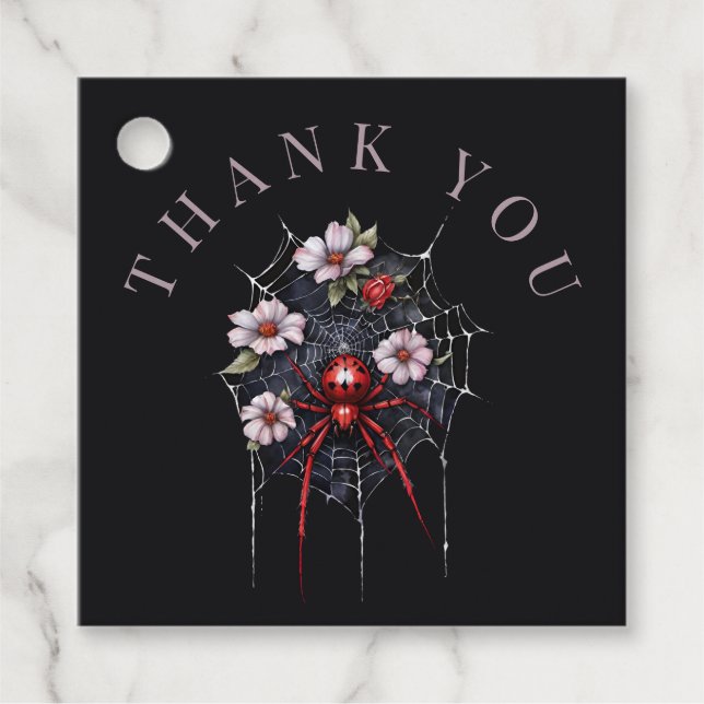 Étiquettes Cadeau Merci gothique rouge et noir Floral Spiderweb (Devant)