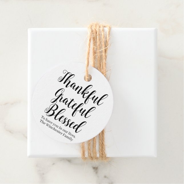 Étiquettes Cadeau Merci Grateful Blessé vacances de script personnal (En situation)
