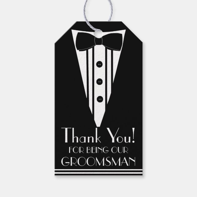 Étiquettes-cadeau Merci Groomsman Tuxedo (Devant)