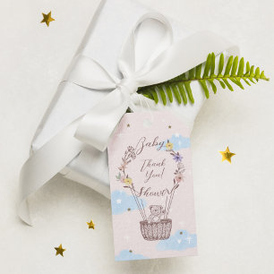 Étiquettes-cadeau Merci Hot Air Balloon Teddy Bear rose