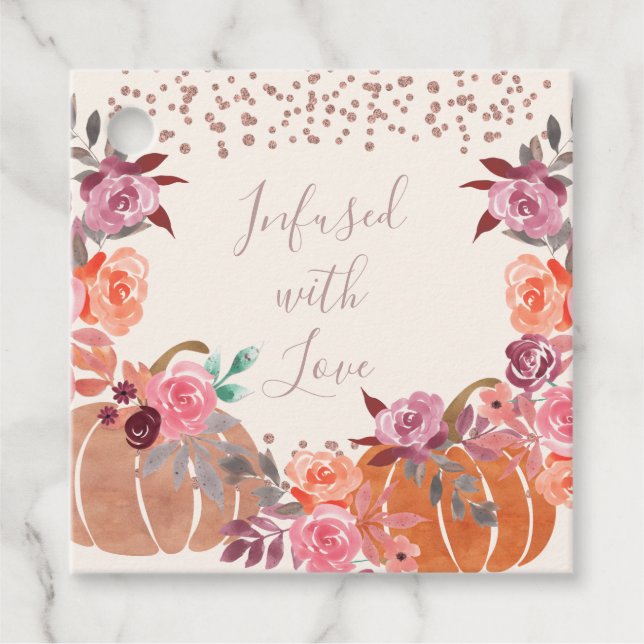 Étiquettes Cadeau Merci Infused with Love Automne Floral Rose Or (Devant)