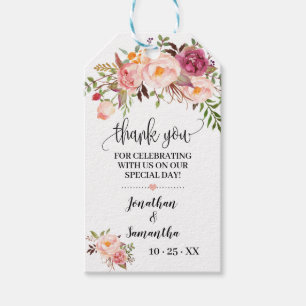 Étiquettes-cadeau Merci le tag de faveur de mariage rose floral