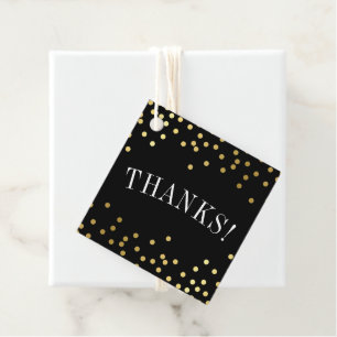 Étiquettes Cadeau MERCI luxe chic taches de confetti d'or noir