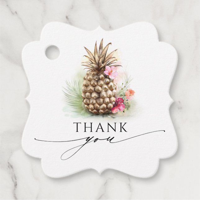 Étiquettes Cadeau Merci Mariage à ananas en or (Devant)