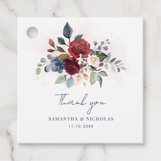 Étiquettes Cadeau Merci Mariage à aquarelle florale (Devant)