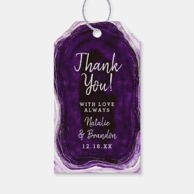 Étiquettes-cadeau Merci Mariage Amethyst Purple & Silver Geode (Devant)