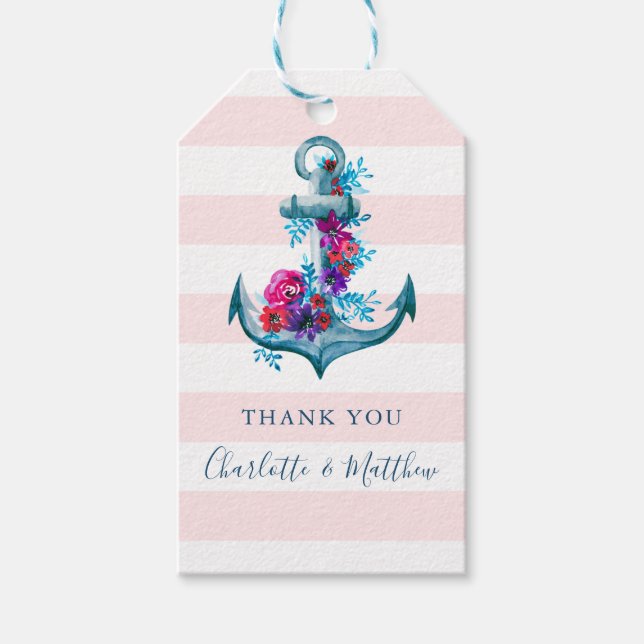 Étiquettes-cadeau Merci Mariage Ancre couleur rose marine (Devant)