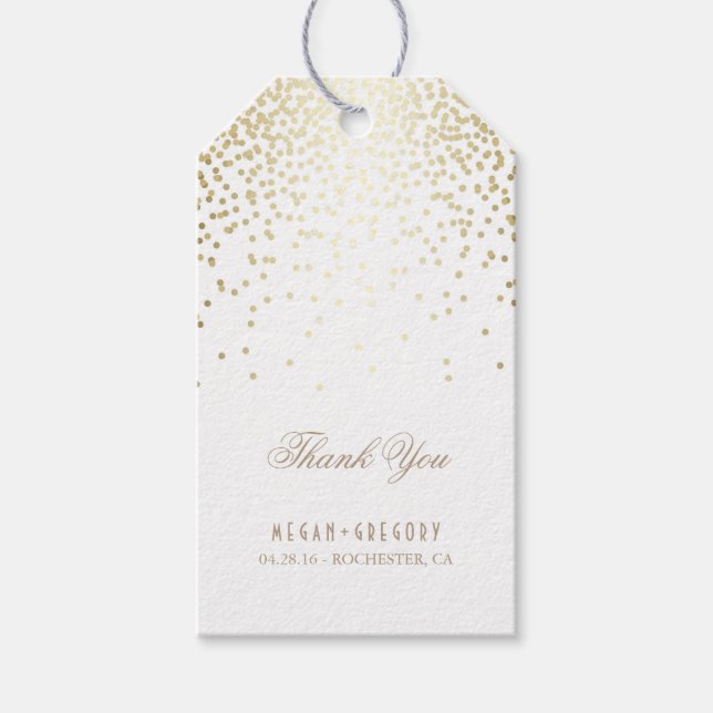 Étiquettes-cadeau Merci Mariage blanc Confetti Gold (Devant)