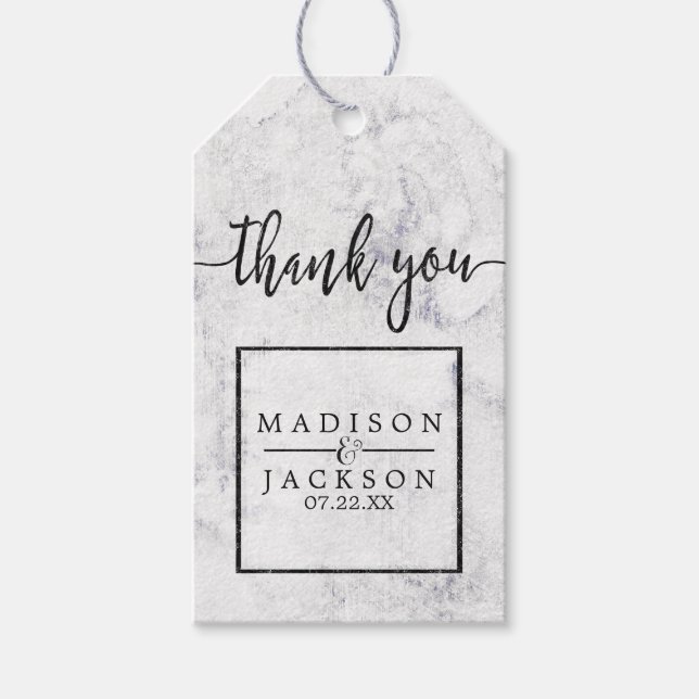 Étiquettes-cadeau Merci Mariage blanc et gris chic (Devant)
