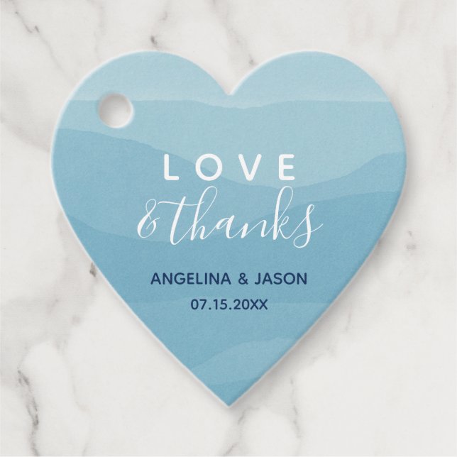 Étiquettes Cadeau Merci Mariage bleu aquarelle (Devant)