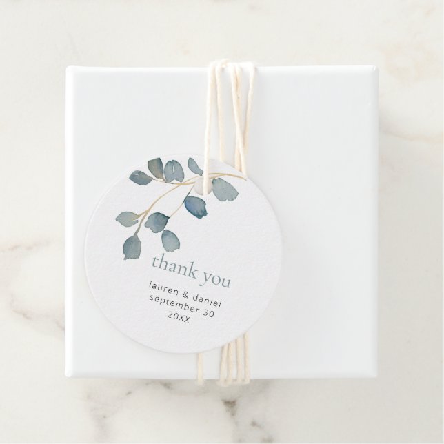 Étiquettes Cadeau Merci Mariage bleu clair simple (En situation)