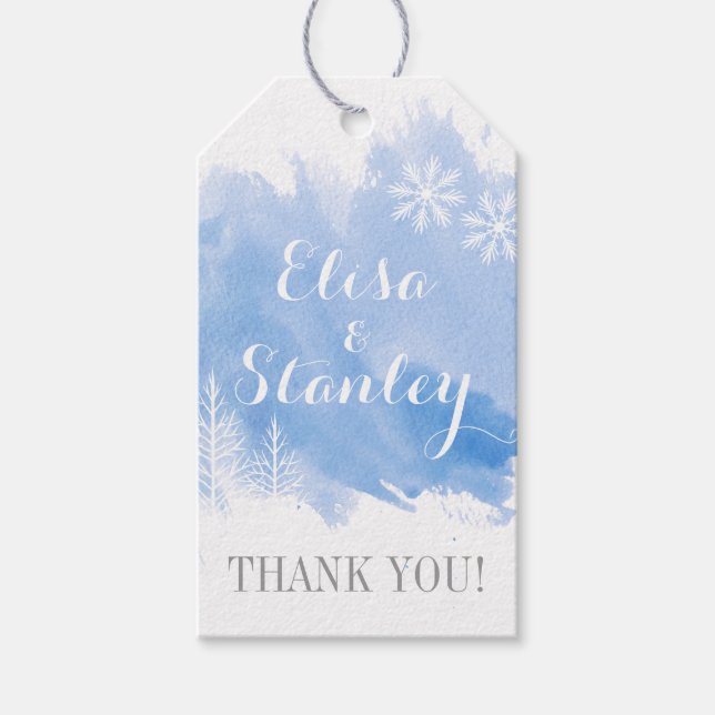 Étiquettes-cadeau Merci mariage bleu éclat d'aquarelle moderne (Devant)