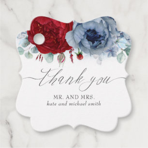 Étiquettes Cadeau Merci Mariage bleu et bordeaux