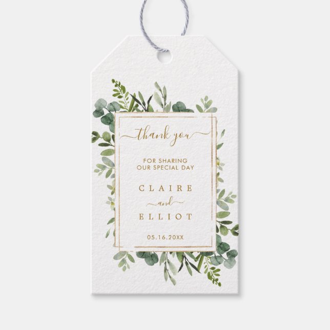 Étiquettes-cadeau Merci Mariage Botanique Gold Green (Devant)