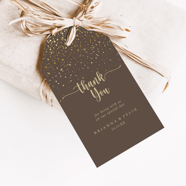Étiquettes-cadeau Merci Mariage Brown Gold Confetti (Créateur téléchargé)