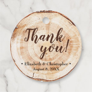 Étiquettes Cadeau Merci Mariage coupe bois rustique personnalisé