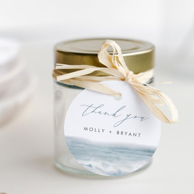 Étiquettes Cadeau Merci Mariage d'aquarelle bleu côtier (Créateur téléchargé)