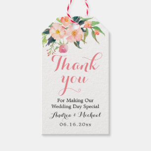 Étiquettes-cadeau Merci Mariage d'aquarelle rose