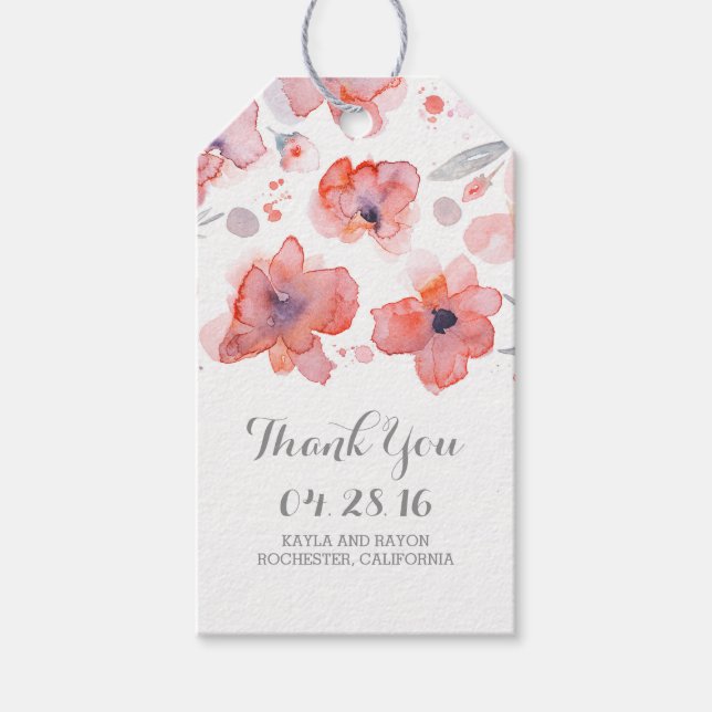 Étiquettes-cadeau Merci Mariage d'aquarelle rose (Devant)