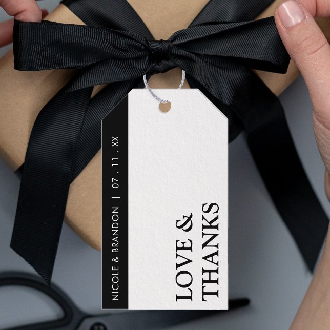 Étiquettes-cadeau Merci Mariage de bande latérale noir et blanc (Black & White Side Stripe Wedding Thank You Gift Tags)