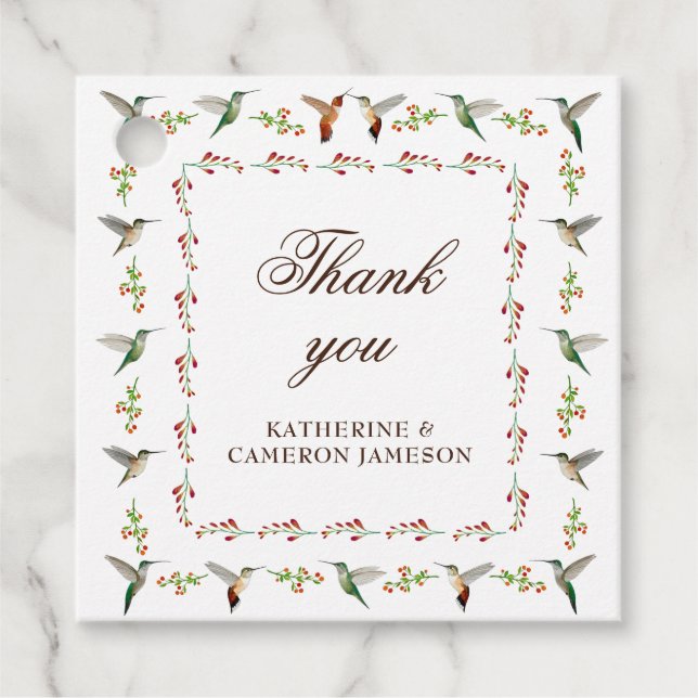 Étiquettes Cadeau Merci Mariage de colibris (Devant)