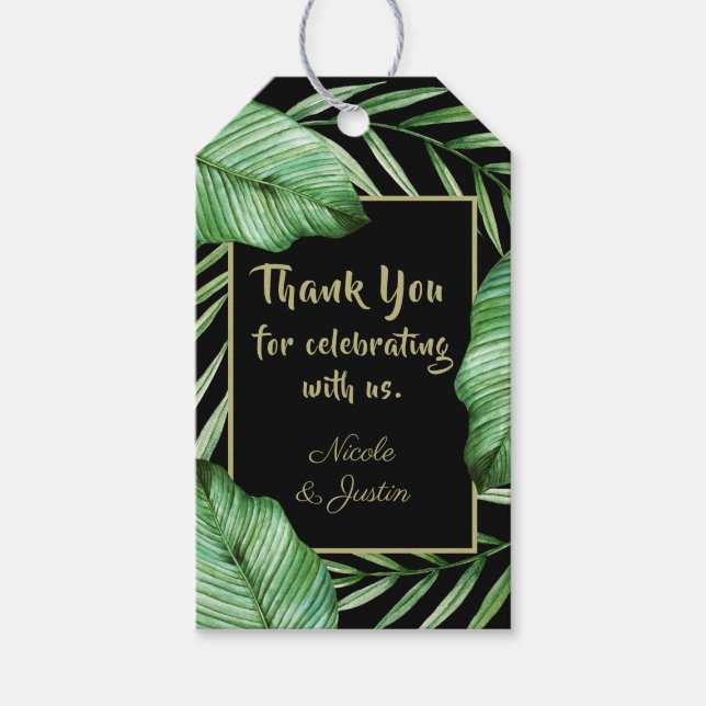 Étiquettes-cadeau Merci Mariage de Foliage Tropical Moderne (Devant)