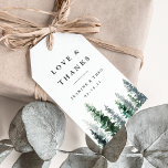 Étiquettes-cadeau Merci Mariage de la culture du bois préféré<br><div class="desc">Attachez ces étiquettes de cadeau sucré à vos faveurs de mariage pour une façon parfaite d'express votre amour et vos remerciements. Conçues pour se coordonner avec notre collection de faire-part de mariage de Timber Grove, ces étiquettes chic hivernales présentent une rangée de pins aquarelles dans le chasseur et vert de...</div>