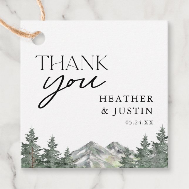 Étiquettes Cadeau Merci Mariage de montagne Pine Tree (Devant)
