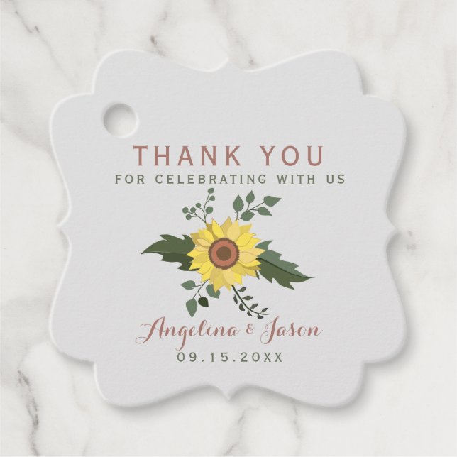 Étiquettes Cadeau Merci Mariage de tournesol (Devant)