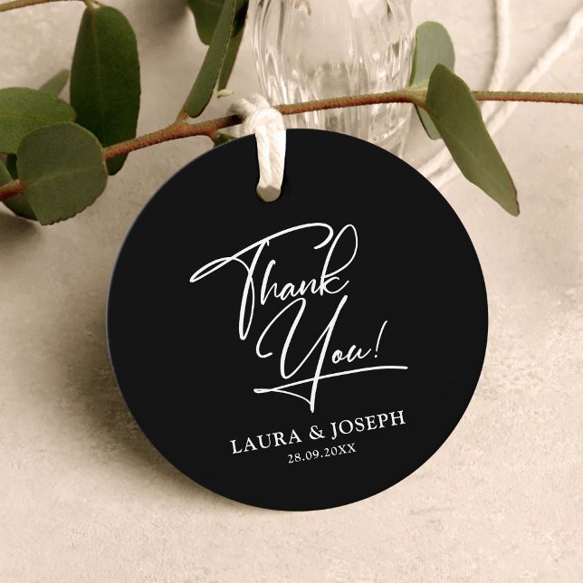 Étiquettes Cadeau Merci Mariage d'élégance moderne noir et blanc (Créateur téléchargé)
