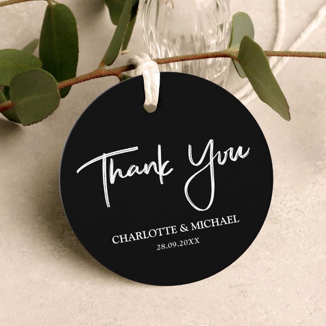 Étiquettes Cadeau Merci Mariage d'élégance moderne noir et blanc (Créateur téléchargé)