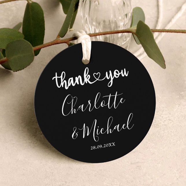 Étiquettes Cadeau Merci Mariage d'élégance moderne noir et blanc (Créateur téléchargé)
