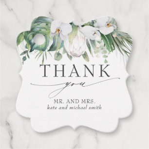 Étiquettes Cadeau Merci Mariage des orchidées du roi blanc Protea