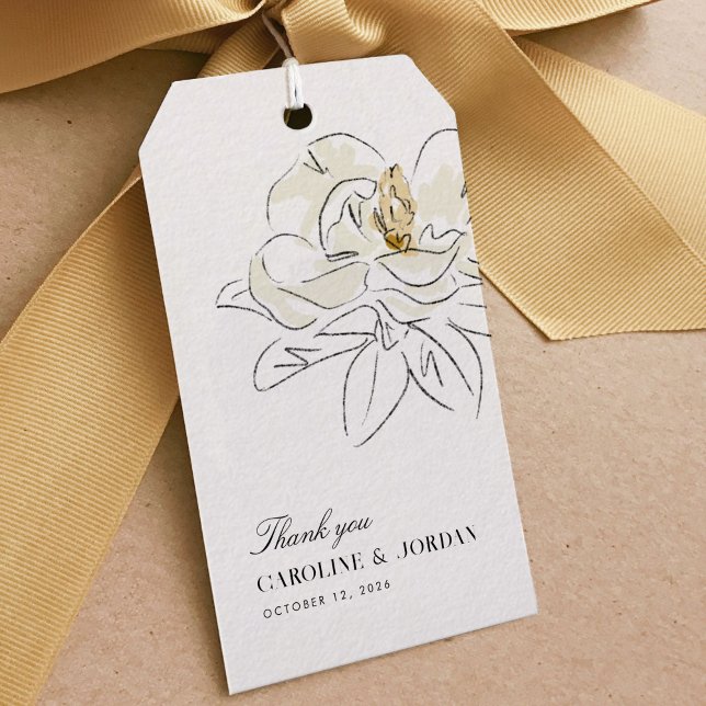 Étiquettes-cadeau Merci Mariage d'illustration blanc Magnolia (Elegant Southern-inspired white magnolia illustration wedding thank you favor gift tags.)