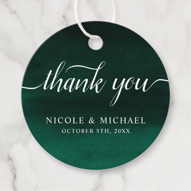 Étiquettes Cadeau Merci Mariage Emerald Green (Devant)