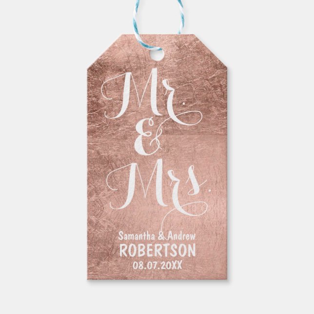 Étiquettes-cadeau Merci mariage  en feuille d'or rose de luxe (Devant)