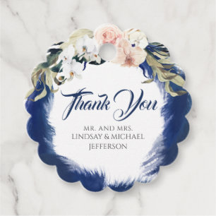 Étiquettes Cadeau Merci Mariage en herbe bleu marine Pampas