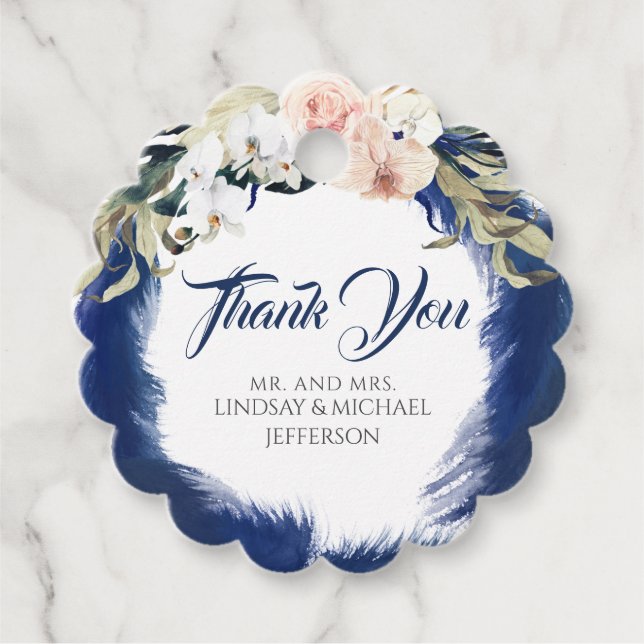 Étiquettes Cadeau Merci Mariage en herbe bleu marine Pampas (Devant)