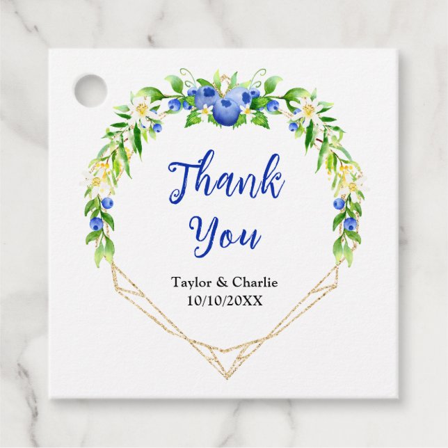 Étiquettes Cadeau Merci Mariage floral bleuet (Devant)