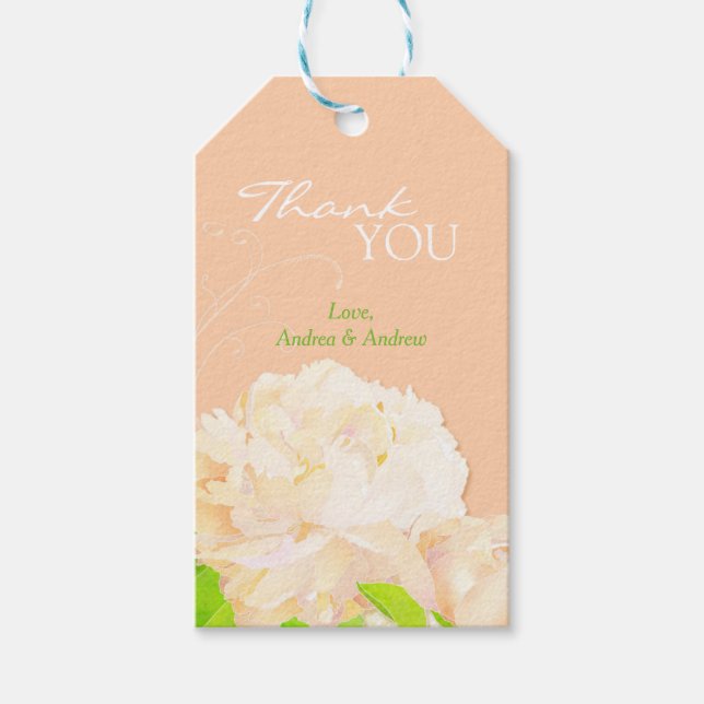 Étiquettes-cadeau Merci Mariage floral de Peach Peony (Devant)